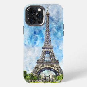 Funda Para iPhone 13 Pro Max París Francia Torre Eiffel Acuarela