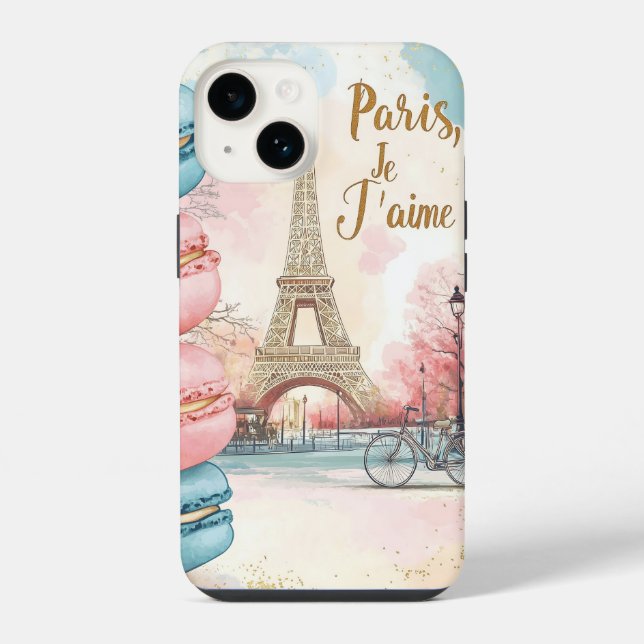 Funda Para iPhone París, Te Amo - Torre Eiffel con Macarons (Reverso )