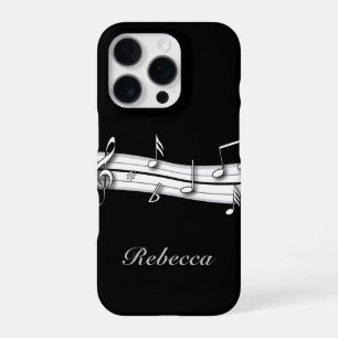 Funda Para iPhone 16 Pro partitura de notas musicales grises negras y blanc