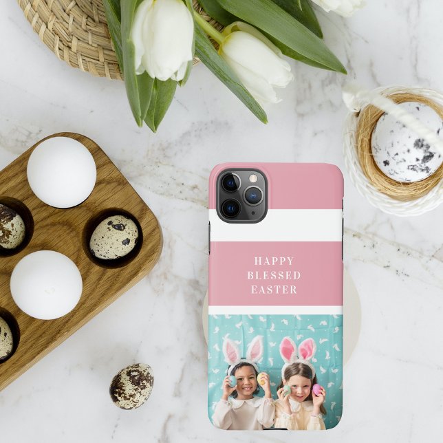 Funda Para iPhone Pascua bendita y felíz rosada moderna | Regalo fot (Subido por el creador)