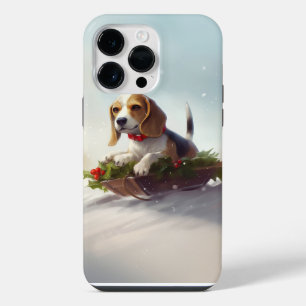 Funda Para iPhone 14 Pro Max Pascua de Beagle nieve invierno 