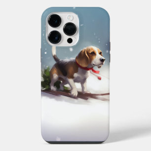 Funda Para iPhone 14 Pro Max Pascua de Navidad nieve invierno Beagle