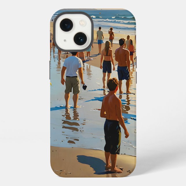 Funda Para iPhone Paseo por la playa concurrida (Reverso )