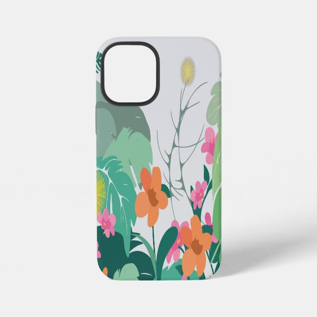 Funda Para iPhone Pastel de Hojas y Flores Tropicales (Reverso )