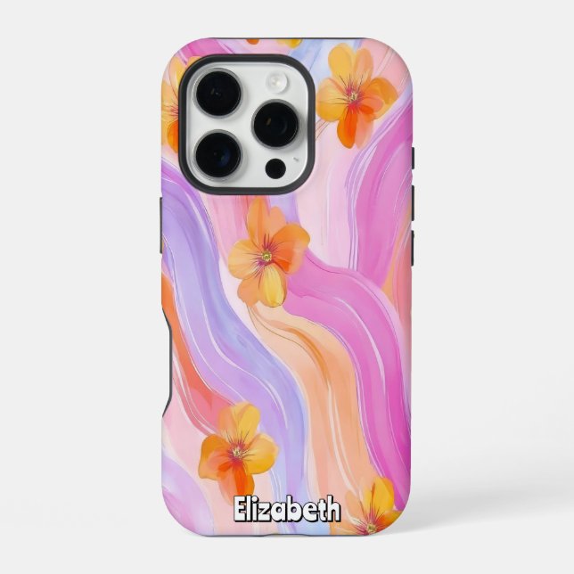 Funda Para iPhone Pastel Swirls con flores Naranjas (Reverso )