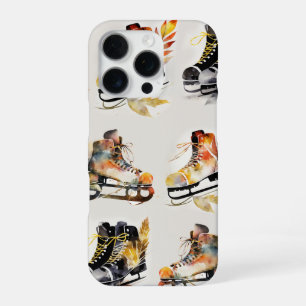 Funda Para iPhone 16 Pro Patines de hielo con patrón de hojas de otoño acua