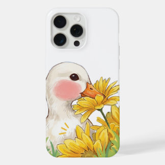 Pato Kawaii Adorable con Flores Amarillas iPhone P