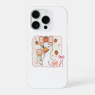 Funda Para iPhone 16 Pro Pato Kawaii con helado de fresa