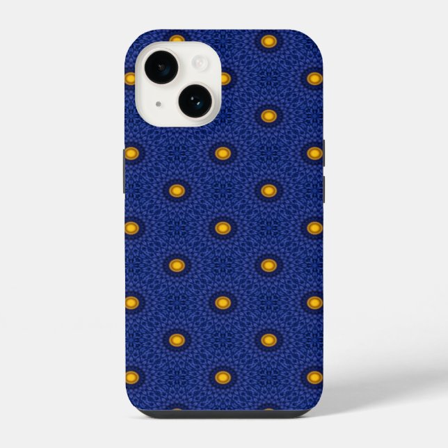 Funda Para iPhone Pato sobre azul con caleidoscopio amarillo (Reverso )