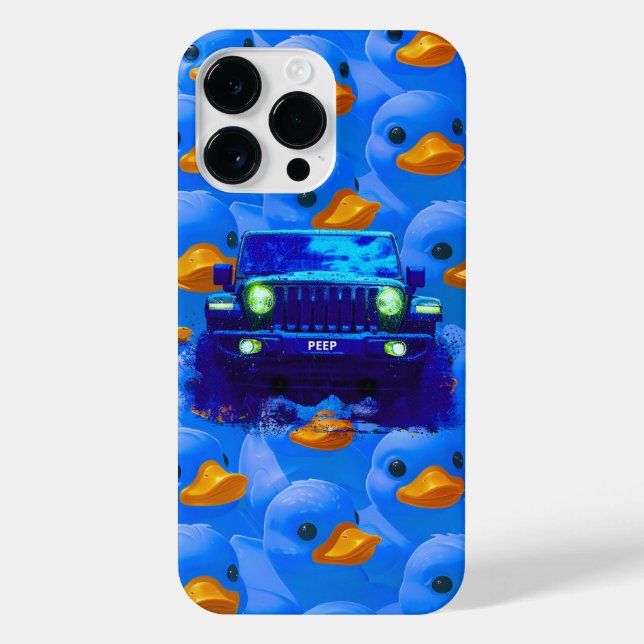 Funda Para iPhone Patos azules y Naranjas con un camión azul 4x4 (Reverso)