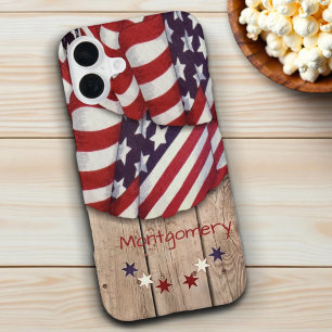 Funda Para iPhone 16 Plus Patriotic USA Colores Bungalows sobre la cerca de 