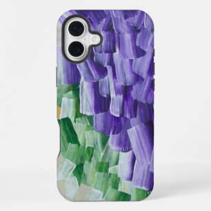 Funda Para iPhone 16 Plus Patrón abstracto de pinceladas púrpura y verde