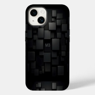 Funda Para iPhone 14 Patrón abstracto geométrico negro con monograma