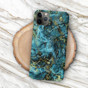 Funda Para iPhone 13 Pro Max Patrón agrietado de minerales de oro de color turq