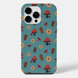 Funda Para iPhone 14 Pro Max Patrón alegre de naturaleza amante de hongos (azul