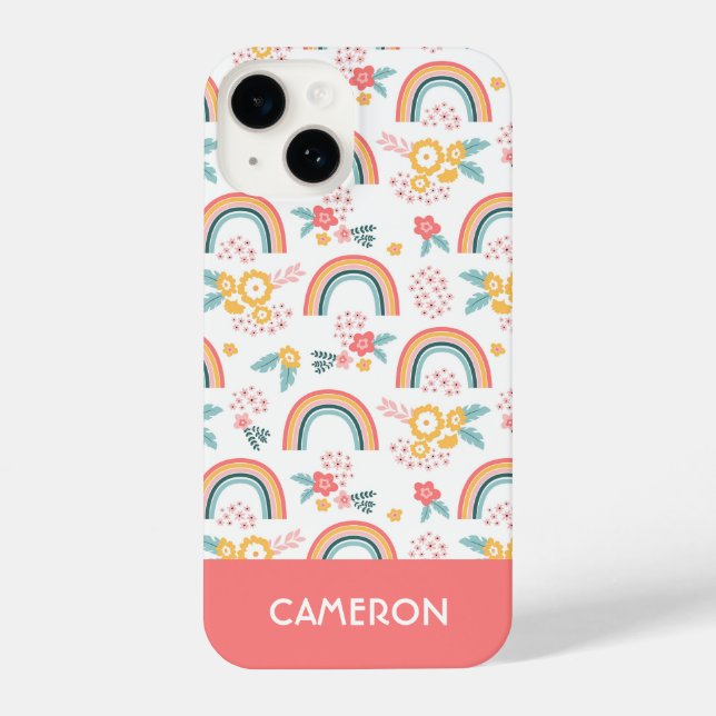 Funda Para iPhone Patrón arcoiris floral colorido (Reverso )
