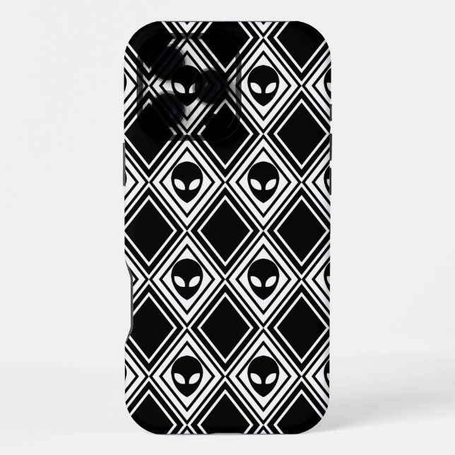 Funda Para iPhone Patrón Argyle Alien Negro y Blanco (Reverso )