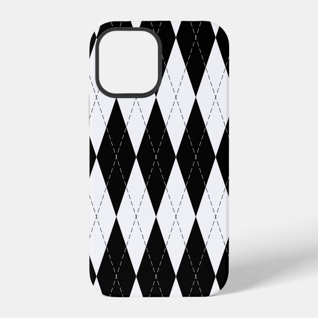 Funda Para iPhone Patrón Argyle Geométrico Blanco Negro (Reverso )