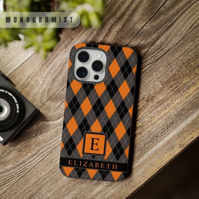 Funda Para iPhone Patrón Argyle Naranja Gris Negro personalizable (Subido por el creador)