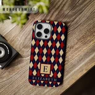 Patrón Argyle personalizable azul marino rojo amar