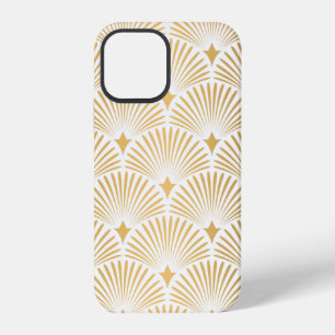 Funda Para iPhone 12 Patrón Art Déco. Fondo blanco y dorado sin fisuras