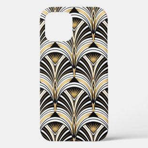 Funda Para iPhone 12 Patrón Art Decó. Retroceso blanco negro de oro vin