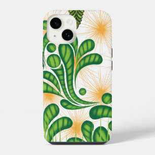 Funda Para iPhone 14 Patrón artístico verde y dorado que representa un 