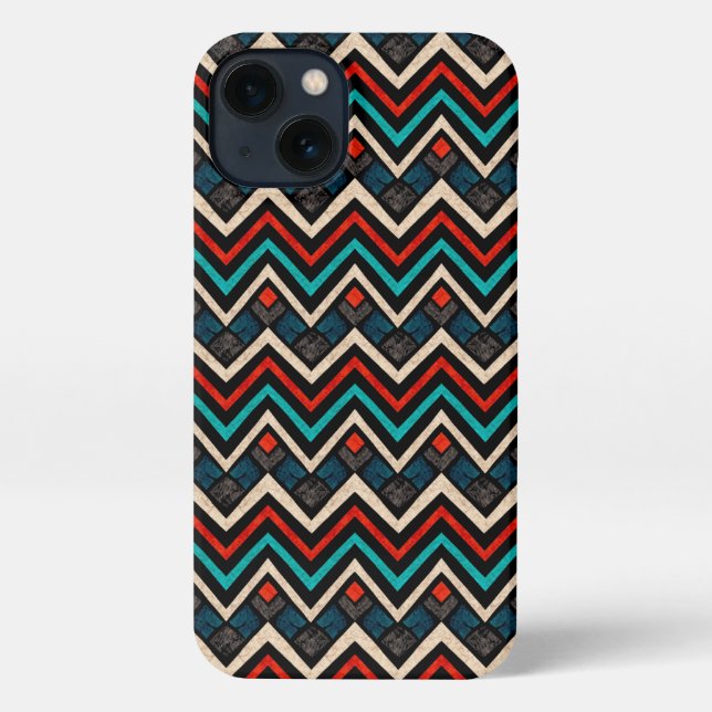 Funda Para iPhone Patrón azteca Verde azulado beige negro rojo (Reverso )