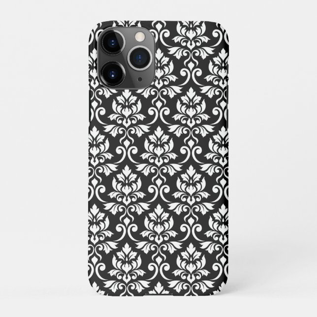 Funda Para iPhone Patrón blanco de Feuille Damask en negro (Reverso)