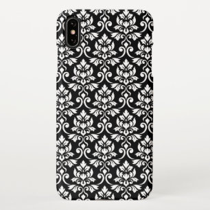 Funda Para iPhone XS Max Patrón blanco de Feuille Damask en negro