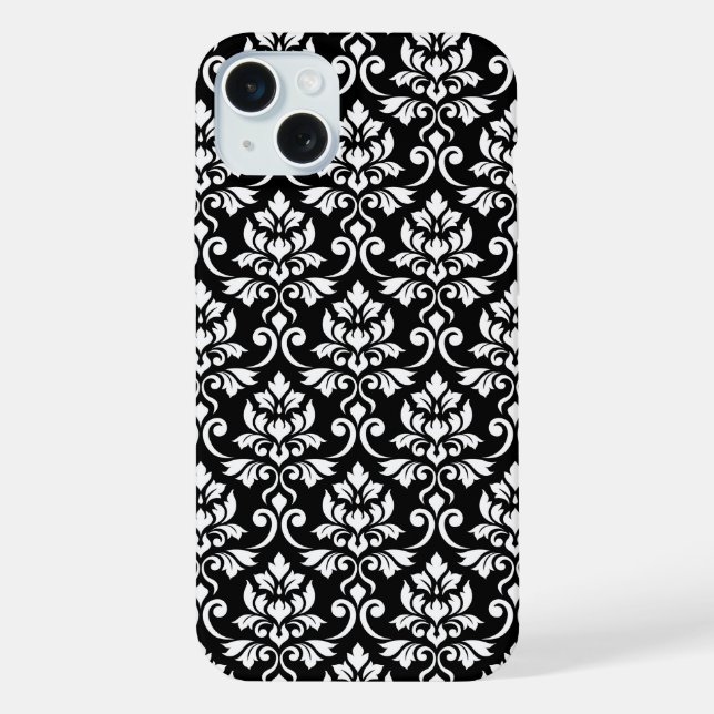 Funda Para iPhone Patrón blanco de Feuille Damask en negro (Reverso )