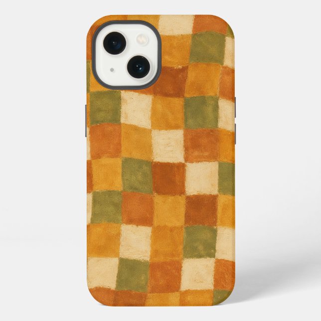 Funda Para iPhone Patrón Boho Earth Tone Checkpoint (Reverso )
