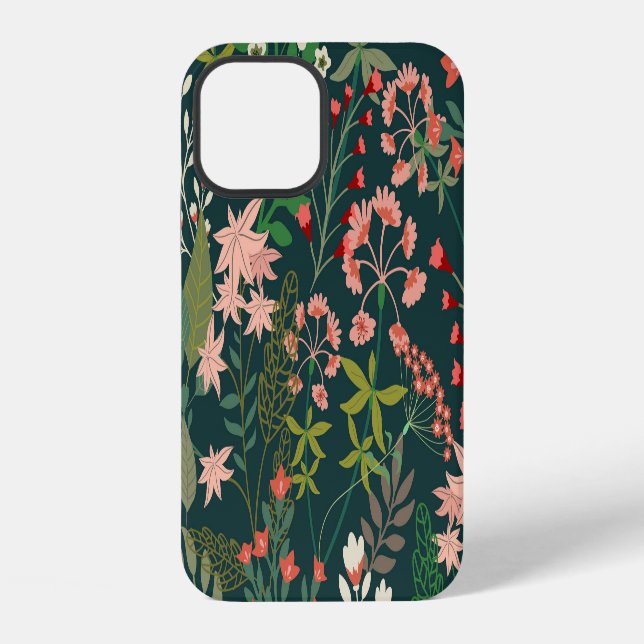 Funda Para iPhone Patrón Botánico de Flores Oscuras Sin Marea (Reverso )