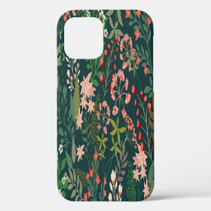 Funda Para iPhone 12 Patrón Botánico de Flores Oscuras Sin Marea
