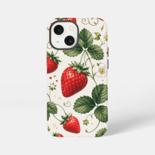 Funda Para iPhone 13 Mini Patrón Botánico de Fresa Sin Costuras Estilo Vinta