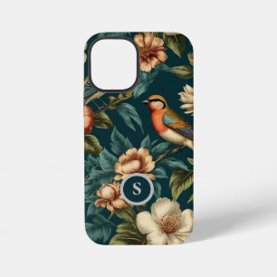 Funda Para iPhone 12 Mini Patrón botánico vintage floral aves monograma