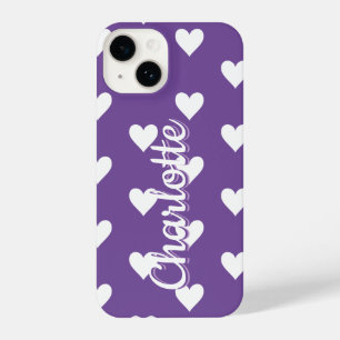 Funda Para iPhone 14 Patrón cardíaco púrpura personalizado
