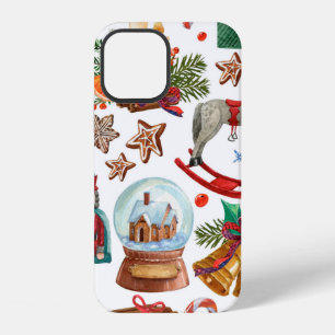 Funda Para iPhone 12 Patrón con adornos de Navidad vintage, juguete y