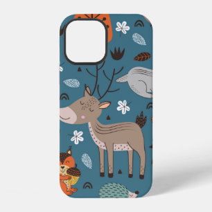 Funda Para iPhone 12 Patrón continuo con animales del bosque sobre fond