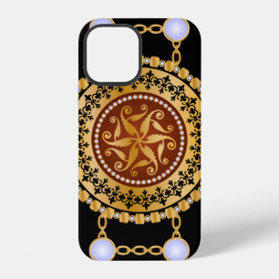 Funda Para iPhone 12 Patrón continuo con cadenas de oro de piedra preci