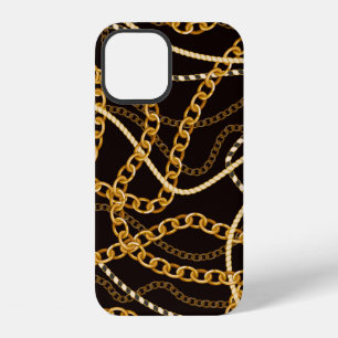 Funda Para iPhone 12 Patrón continuo con cadenas doradas.