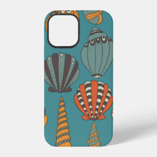 Funda Para iPhone 12 Patrón continuo con conchas marinas, iconos dibuja