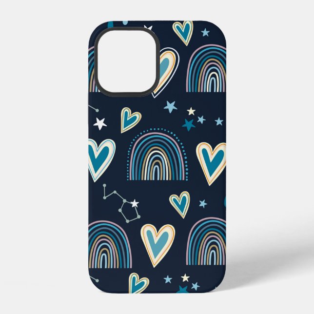 Funda Para iPhone Patrón continuo con corazones, arcoíris y elemento (Reverso )