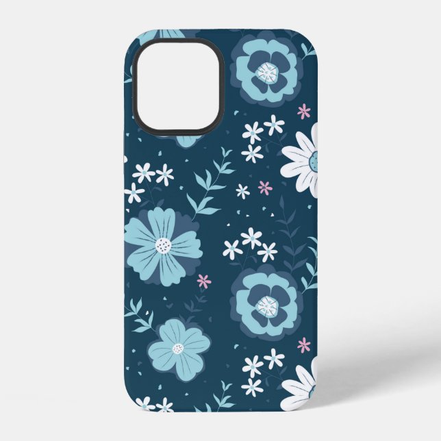 Funda Para iPhone Patrón continuo con flores azules de verano sobre  (Reverso )
