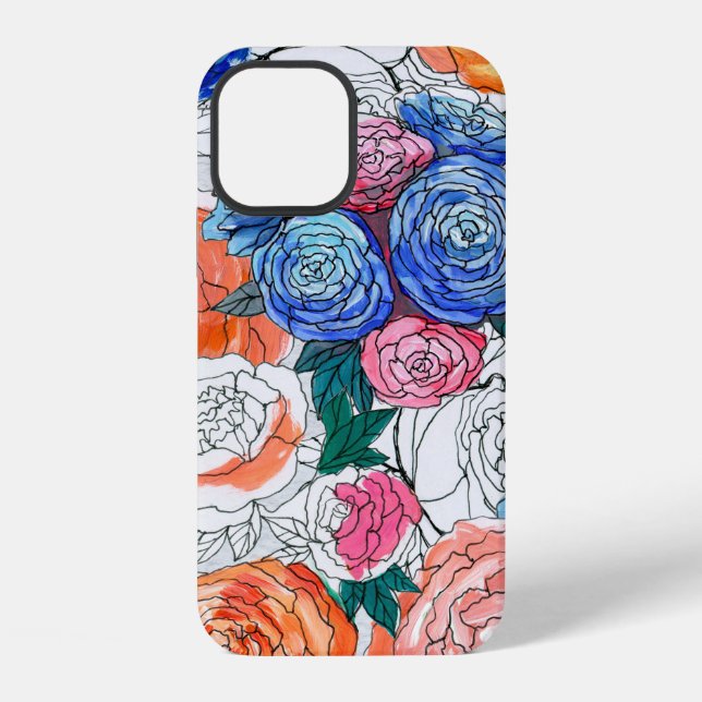 Funda Para iPhone Patrón continuo con flores coloridas (Reverso )
