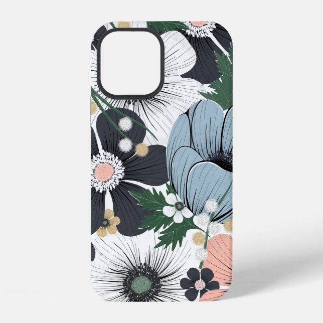 Funda Para iPhone Patrón continuo con flores delicadas dibujadas a m (Reverso )