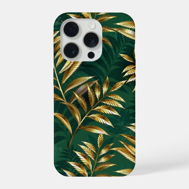 Funda Para iPhone Patrón continuo con helechos dorados (Reverso )