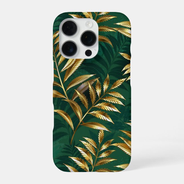 Funda Para iPhone Patrón continuo con helechos dorados (Reverso)