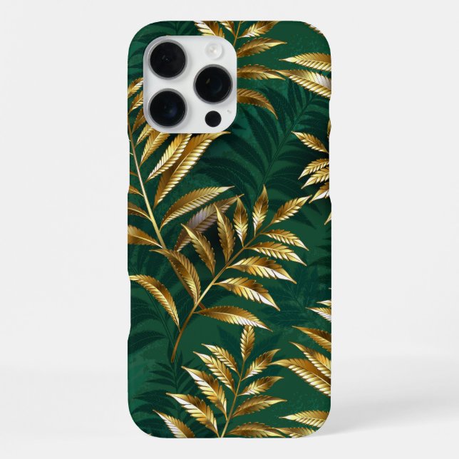 Funda Para iPhone Patrón continuo con helechos dorados (Reverso )