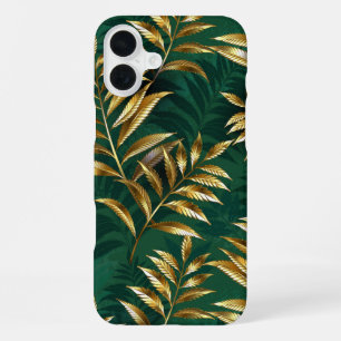 Funda Para iPhone 16 Plus Patrón continuo con helechos dorados
